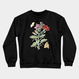 Flowers and Moths Vintage Botanical Illustration Crewneck Sweatshirt